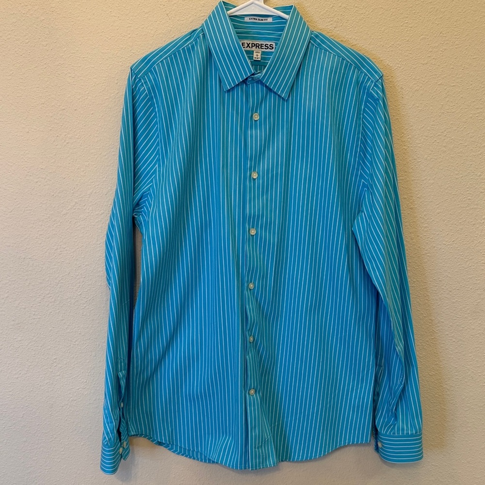 Express Pinstripe Extra Slim Fit Button Down Collared Shirt Size Large